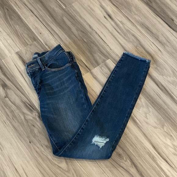 Old Navy Girls Dark Blue Distressed Jeggings size 14 high rise raw hem - Picture 8 of 8